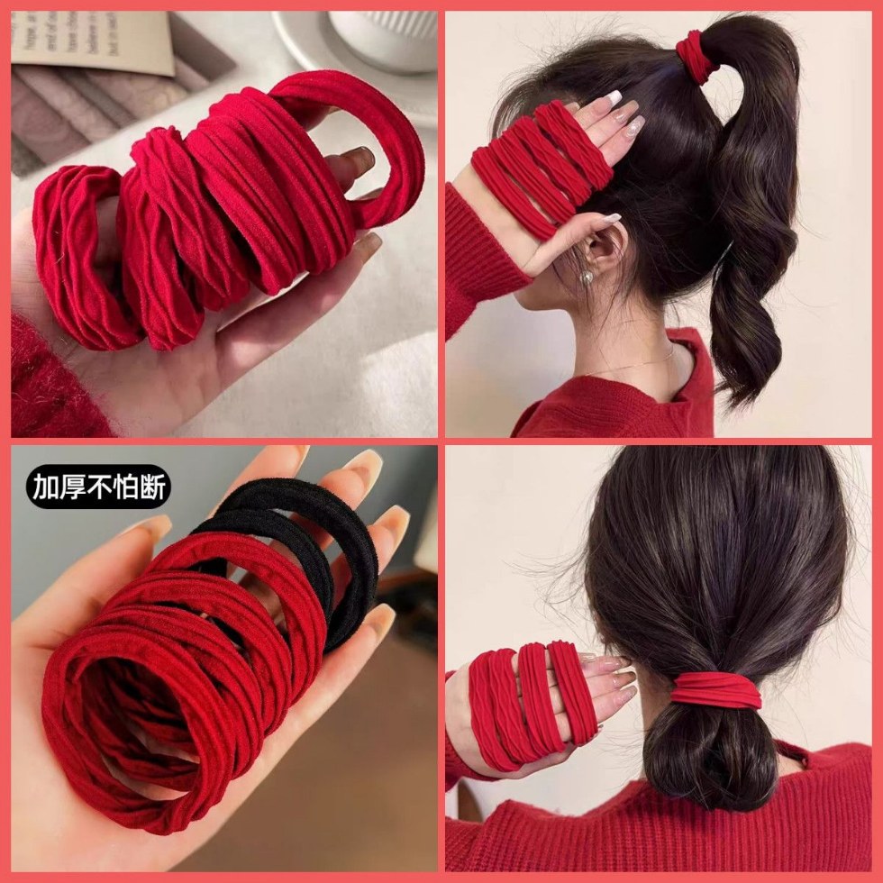 爆款加粗耐用红色头绳成人无接缝马尾发圈高弹力发绳气质皮筋