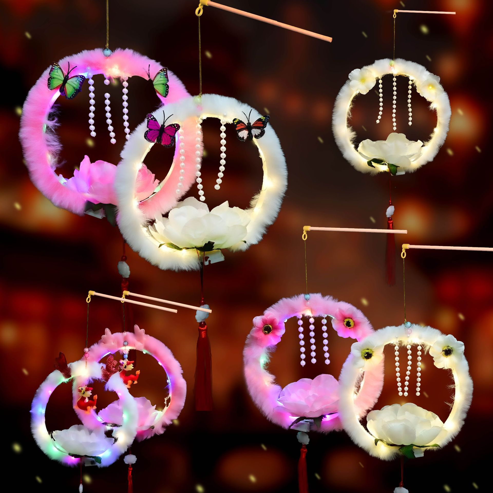 发光玩具手提发光龙角花灯春节元宵摆摊闪光灯笼玉兔花灯地摊批发