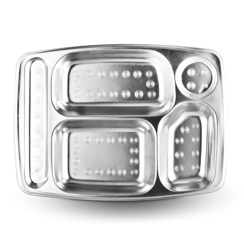 Best-selling 1.0 extra-thick stainless steel fast food plate, staff canteen lunch box, large five-compartment plate, school canteen tableware Specification image