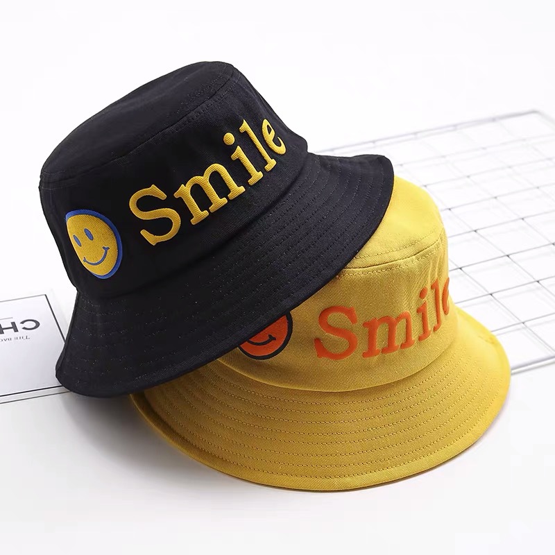 Children's spring and autumn fisherman hats, fashionable basin hats for big kids, cute and super adorable wide-brimmed hats for boys and girls with smiling faces and sun protection Specification image