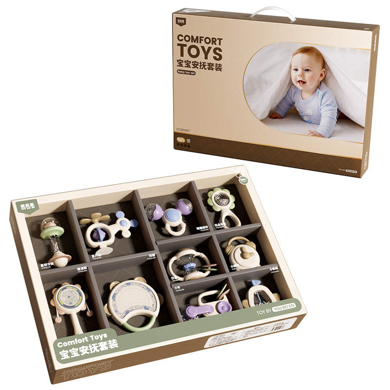 Newborn full moon gift: 0-3 years old baby teething ring full moon Gift box set, baby hand-cranked bell toy Item Picture