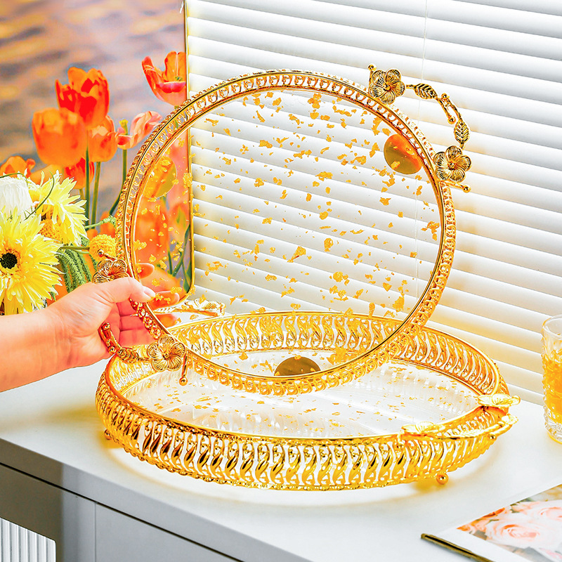 金色铁艺金色果盘 简约创意金属糖果整理零食收纳盒蛋糕冷餐摆台