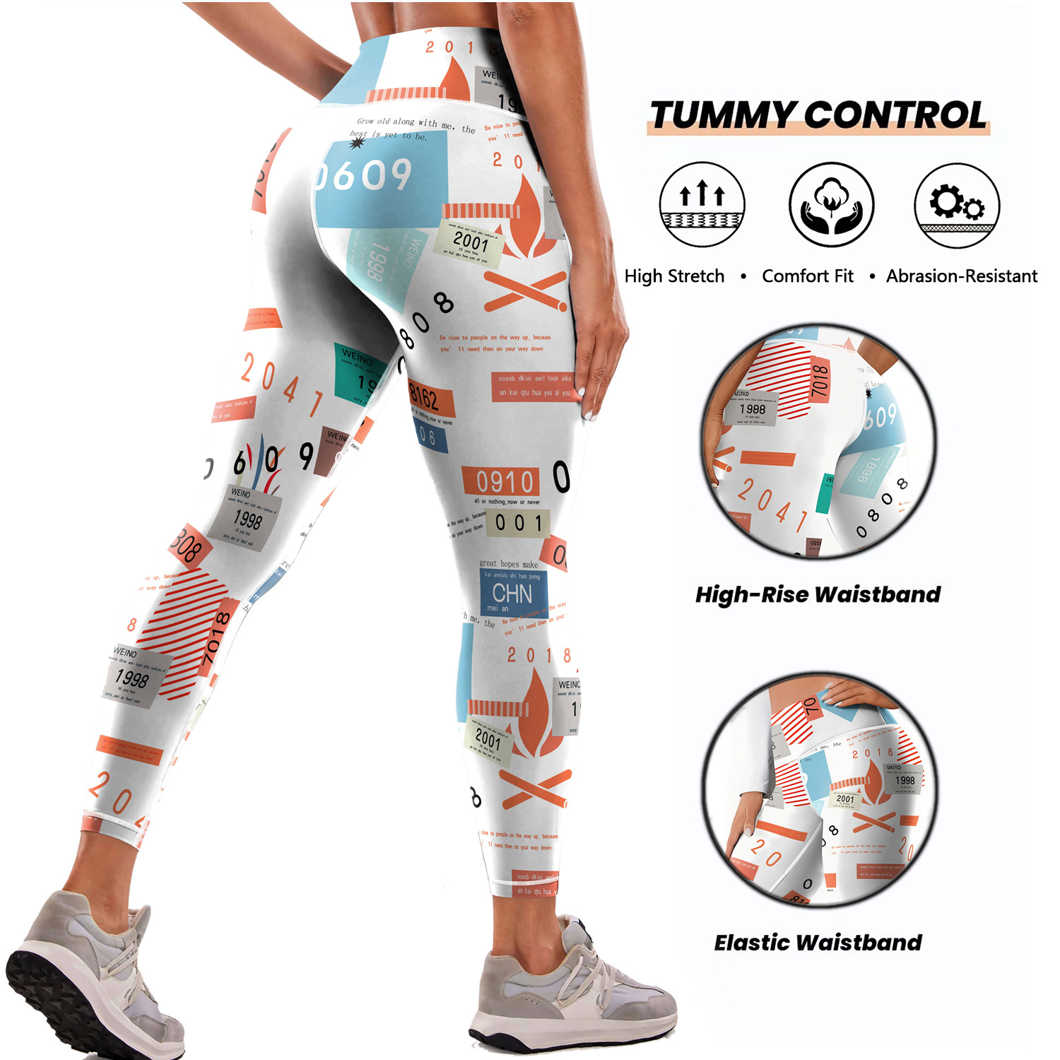 跨境新款女高腰户外运动健身印花瑜伽裤瑜伽健身裤运动骑行紧身裤