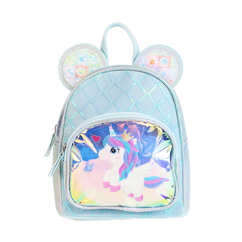 2022 Sequined Unicorn Cute Ear Children's Backpack Cartoon Princess Girls' Fashionable Children's Backpack Item Picture