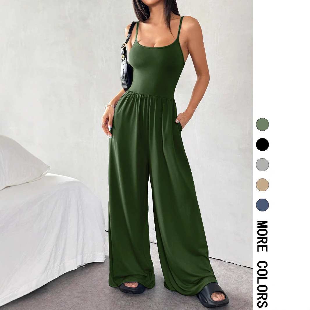 Cross-border European and American women's clothing Amazon export bestsellers 2026 Summer casual jumpsuits, sleeveless wide-leg pants and jumpsuits Specification drawing