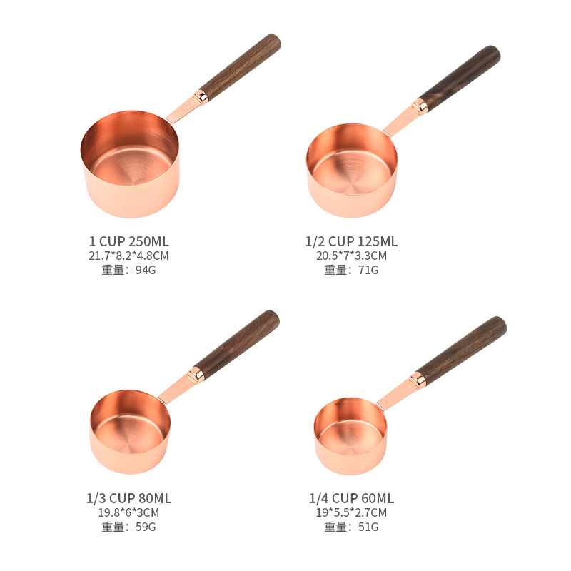 Walnut wood measuring cup and measuring spoon 8-piece set, stainless steel measuring spoons 15ml, 30ml coffee spoons, baking measuring spoons, measuring spoons Specification image