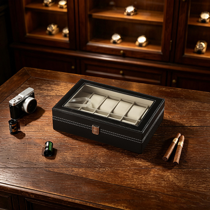 Cross-border watch box, jewelry packaging box, transparent window storage box, display box, 12-position watch box, leather wristwatch box Specification image