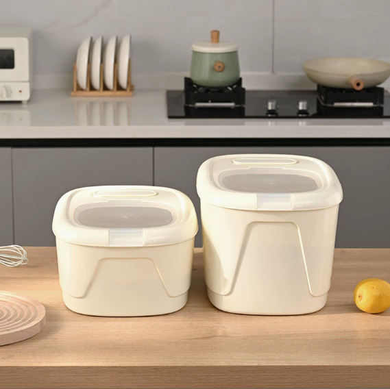 Light luxury, high appearance level, solid color household rice bucket, kitchen insect-proof and moisture-proof storage bucket, large-capacity food-grade sealed rice box Application Scenario