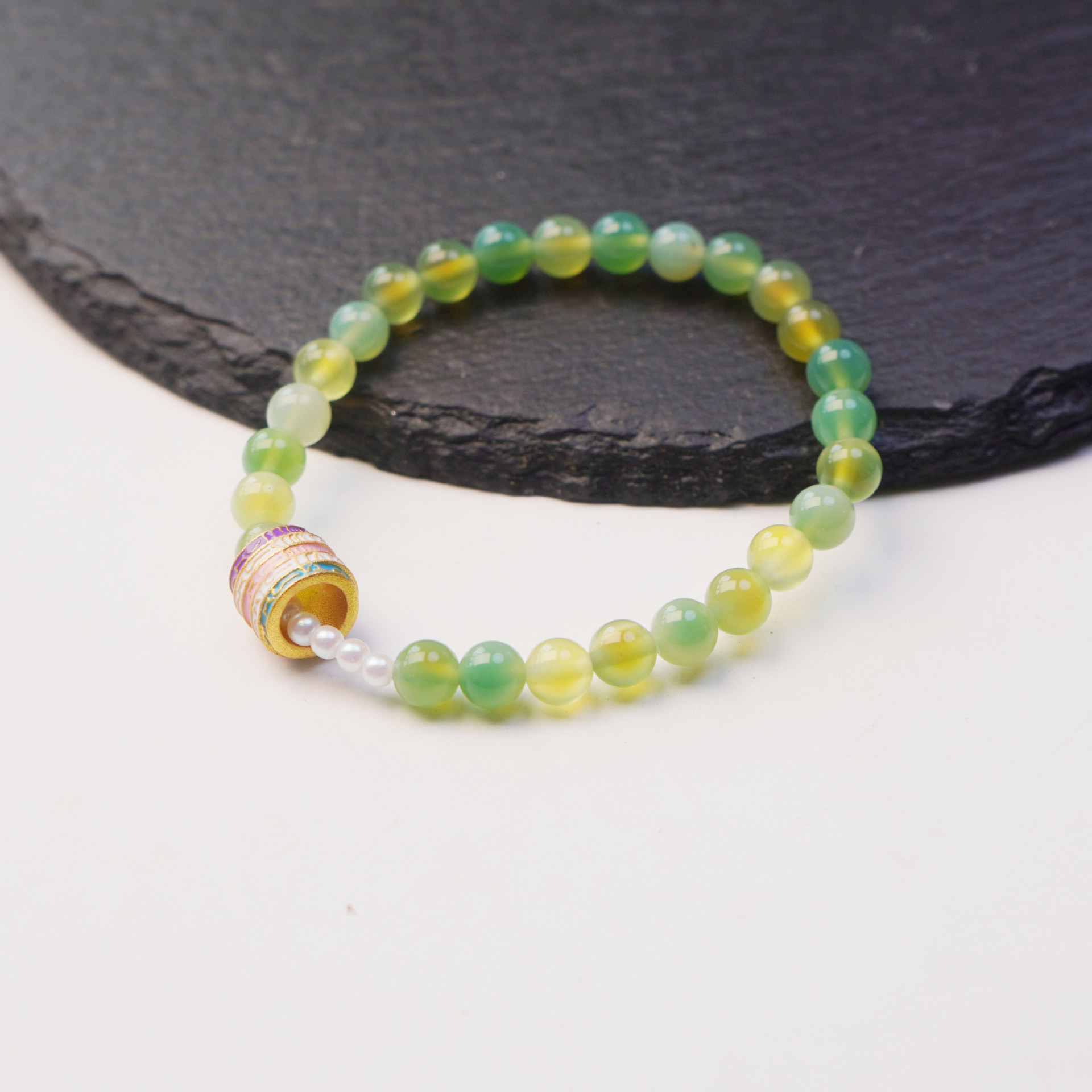 天然和田玉手串碧玺搭配五条经筒珠跑环珍珠手链女轻奢高级感饰品