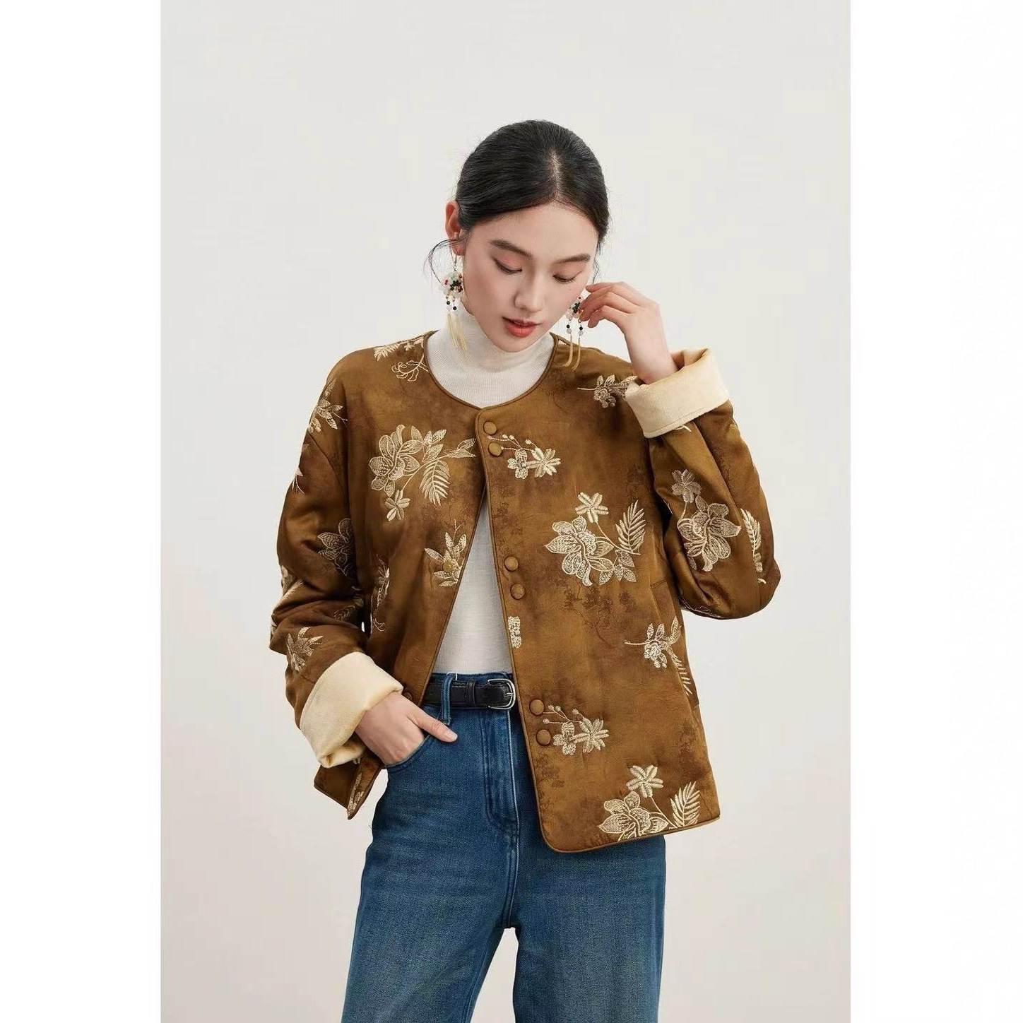 新中式国风女装外套棉衣冬季新款复古重工刺绣短款上衣棉服