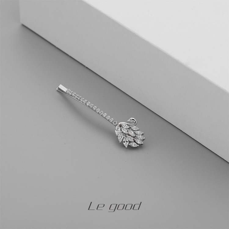 Legood铜天鹅微镶一字夹日韩简约时尚边夹百搭配饰女潮2021新款产品图