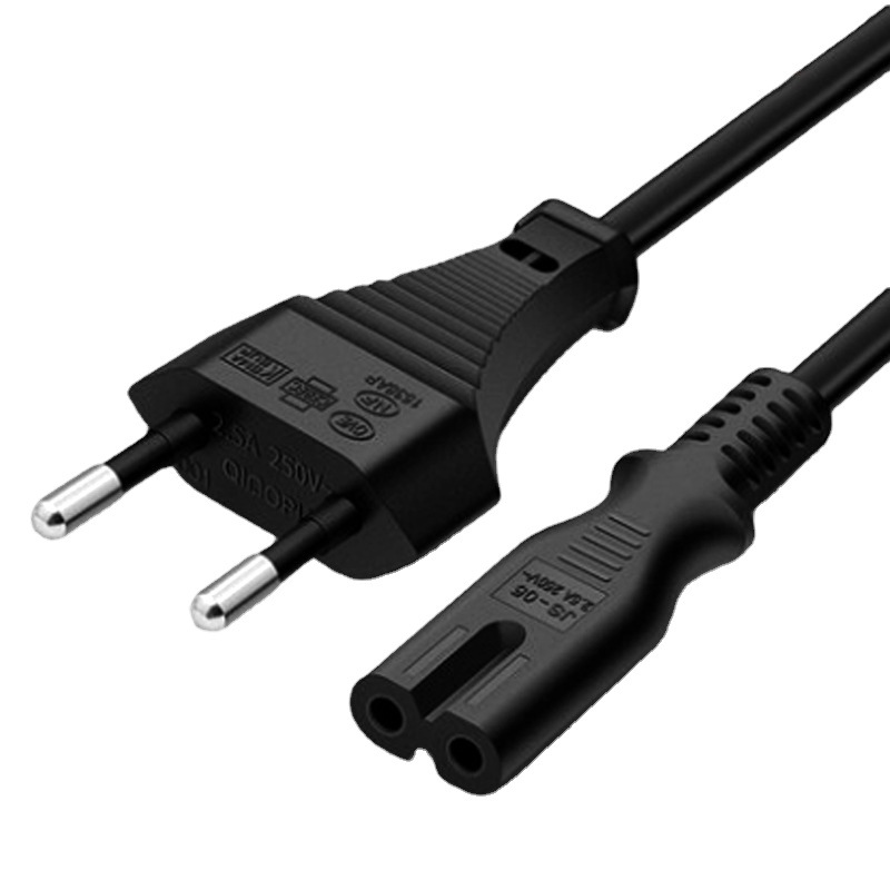 VDE欧规电源线带插头线2芯8字尾欧标电视台灯音响1.5米环保阻燃白底实物图