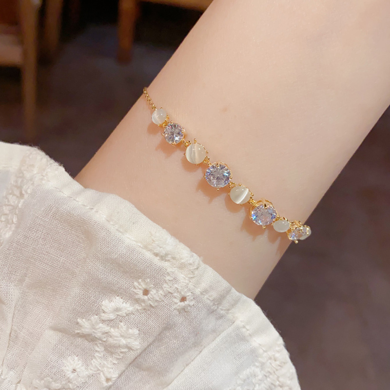 Nicho de moda diseño sentido opal zirconita anillo pulsera mujer dulce versátil simple mano accesorios al por mayor details Picture