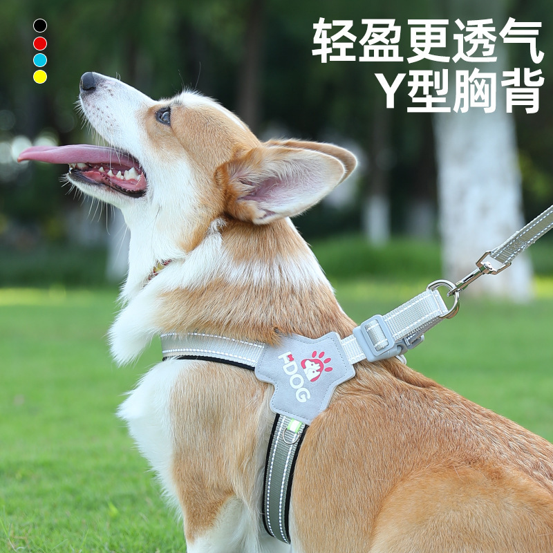Y形轻量化狗用牵引背带舒适透气防脱设计细节图