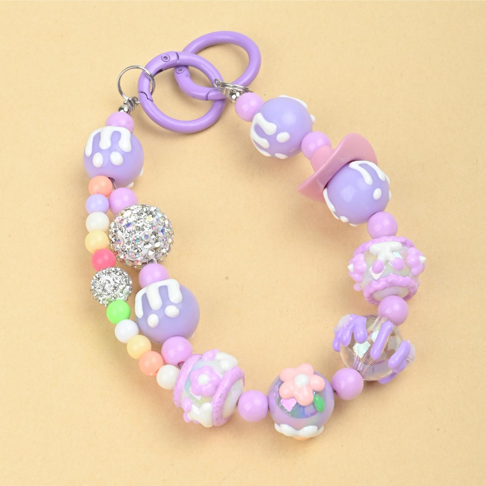 diy hand-painted graffiti cartoon beaded diamond ball chain double-buckle mobile phone pendant chain keychain bag chain anti-loss accessory lanyard Application Scenario