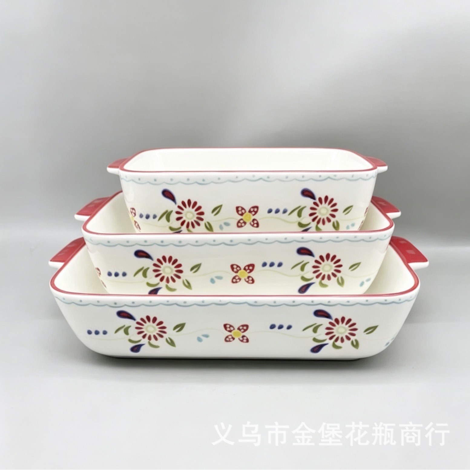 The three-sized stacked and storage baking tray of the popular colorful inner floral ceramic baking tray is a bestseller on cross-border e-commerce platforms