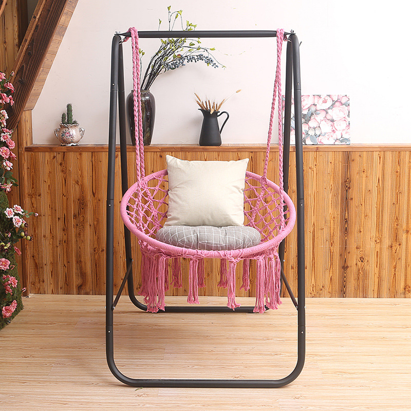 Indoor leisure balcony hammock with frame, hanging chair, home swing, cotton rope net, outdoor popular hanging basket, cradle, outdoor
