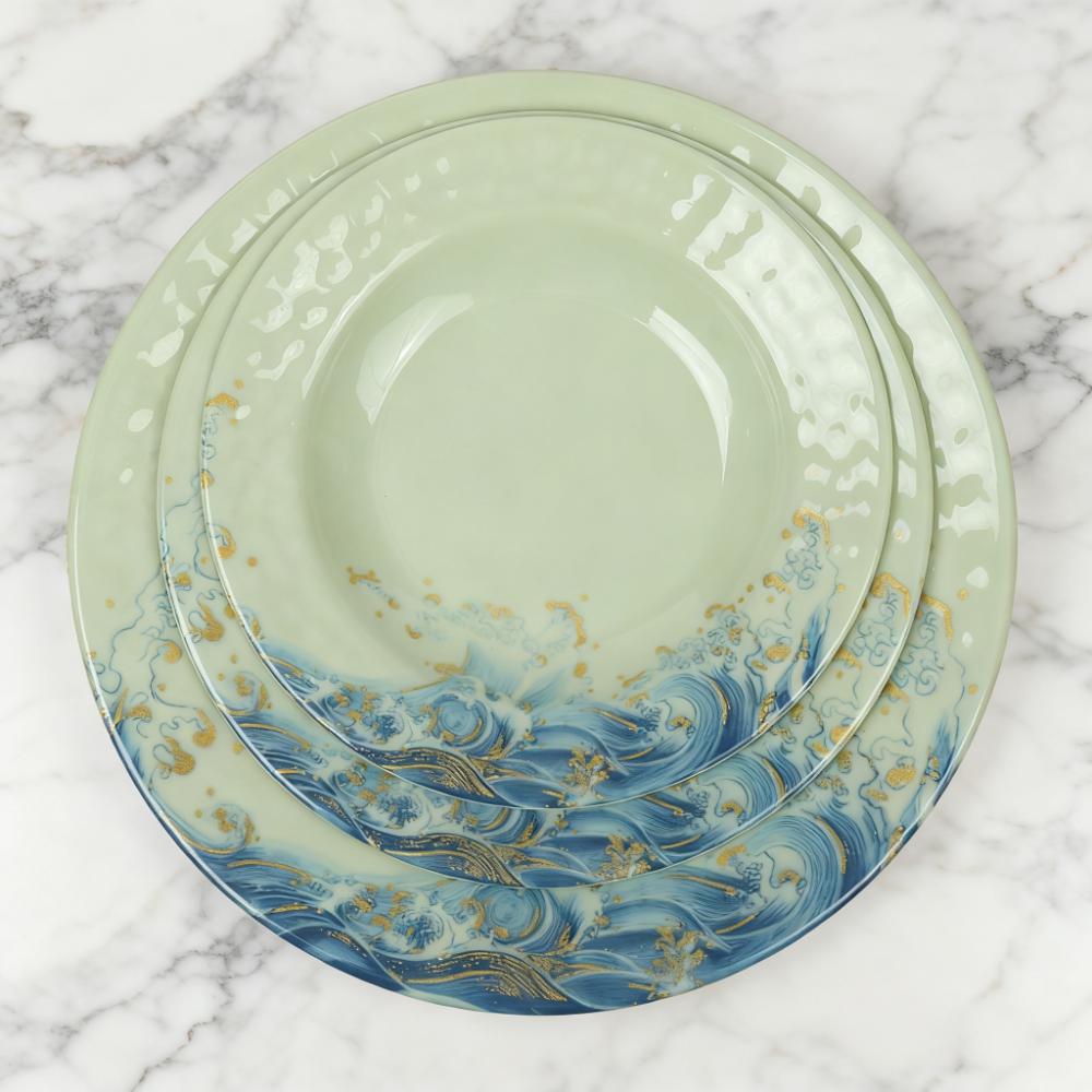 Melamine plates for foreign trade, commercial imitation porcelain, cold dishes in restaurants, Shaxian snacks, rice bowls and fried noodles, plastic fast food plates in restaurants full figure