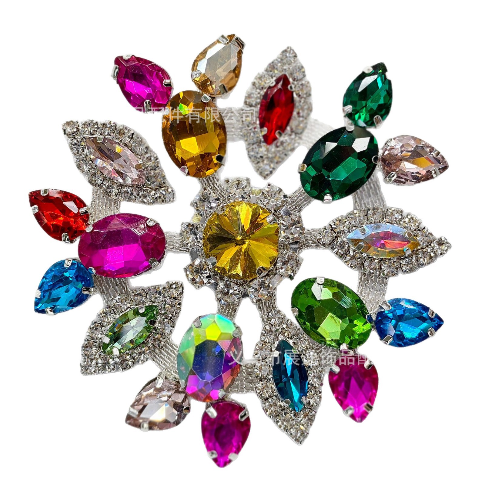 Wholesale of colorful gold and silver background crystal round large diamond flower diamond jewelry DIY luggage, glass water diamond jewelry accessories Item Picture