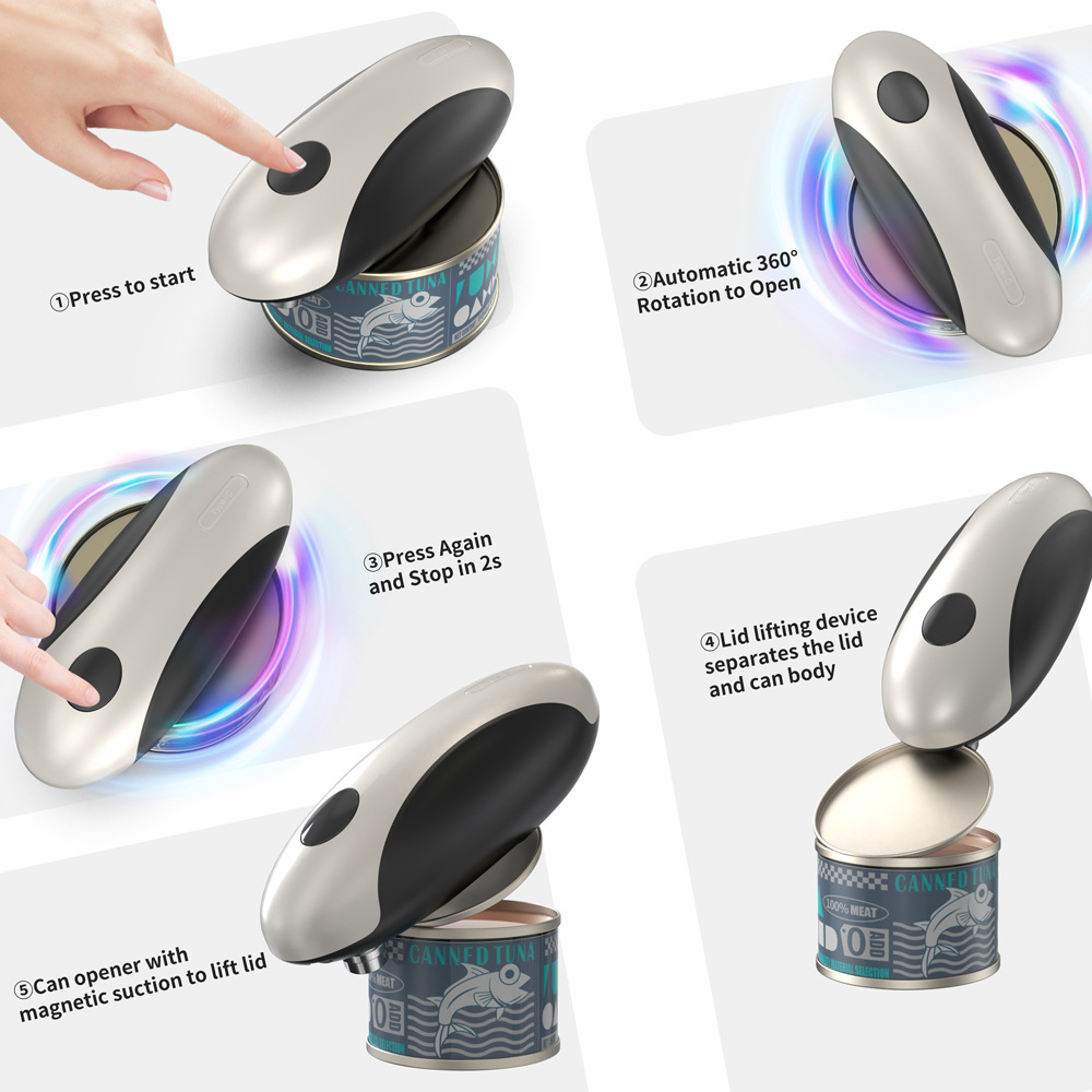 Factory-customized electric can opener, can knife, automatic can opening and charging, household pet can and easy-pull can cap opener, elderly effort-saving bottle opener Specification image