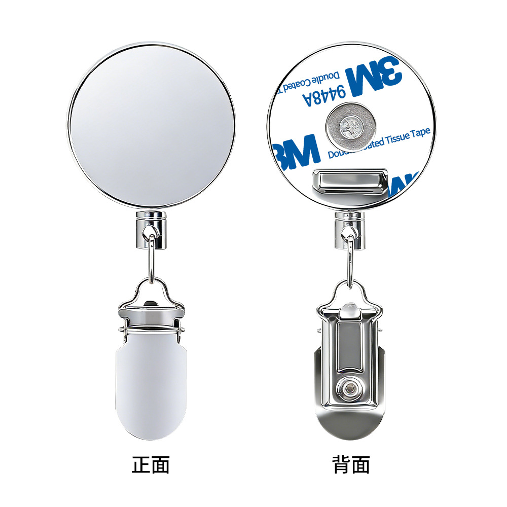 Pure titanium semi-frame old-fashioned round mirror glass base, acrylic mirror surface, silver metal telescopic buckle, round mirror decoration Item Picture