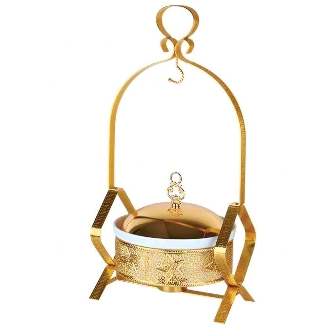 Golden Buffet hanging stove with lid alcohol heating, special stove for foreign trade hotel buffets, 2.0L warm food container details Picture