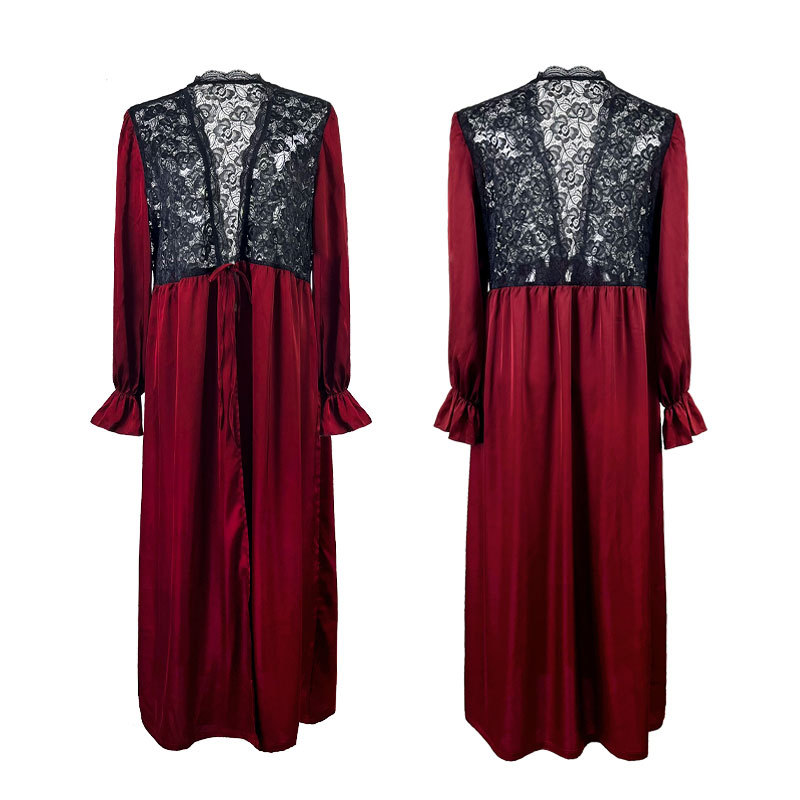 Feiyun Spring and Autumn's new satin pajamas for women, lace light luxury long-sleeved cool bathrobes and home wear for women 517 Item Picture