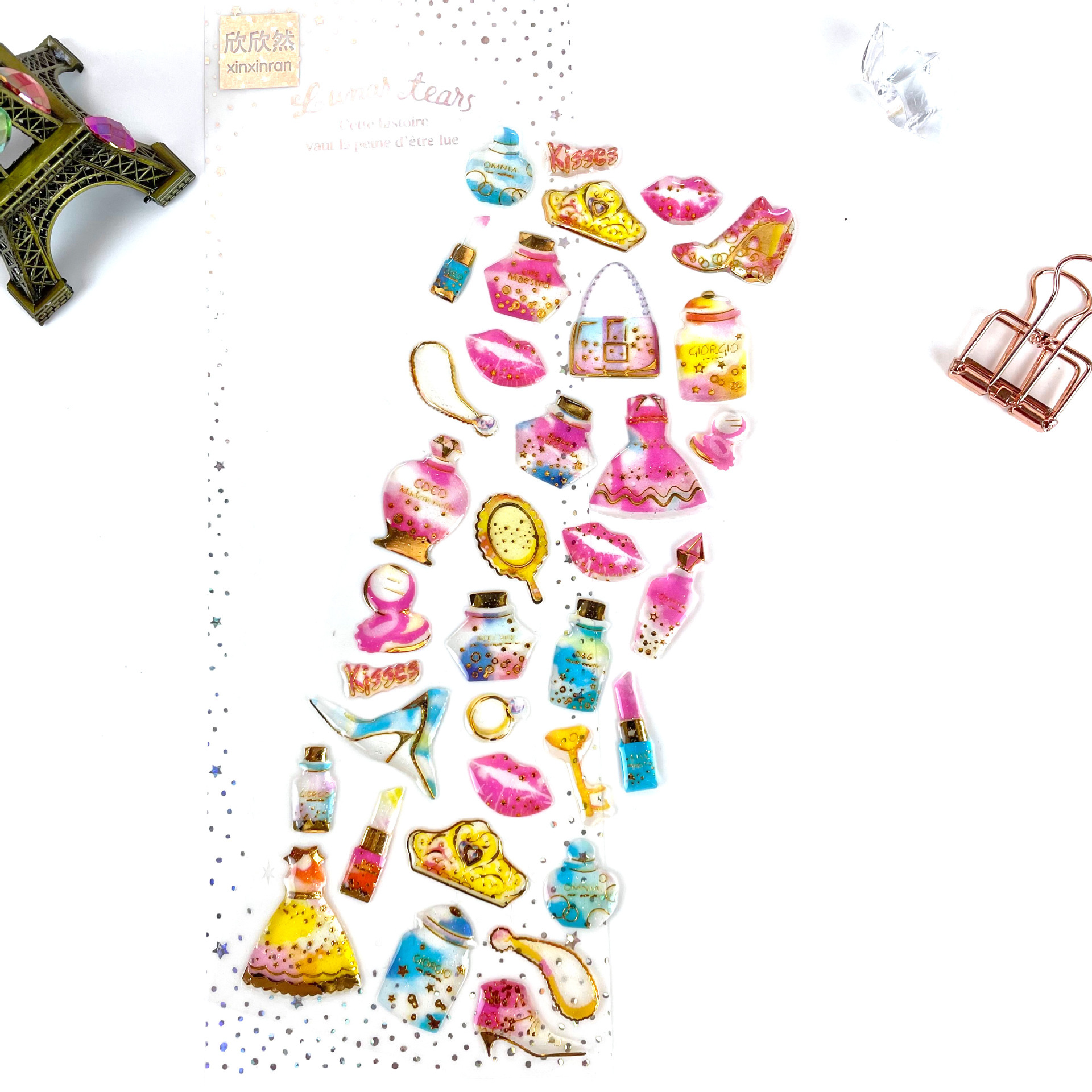 Korean version shiny crystal resin gilding stickers, diary planner, mobile phone DIY girlish heart stickers Specification drawing