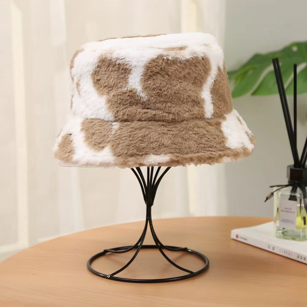 New autumn and winter printed rabbit fur fisherman's hat for women, thickened, warm and versatile, cross-border basin hat and bucket hat for men details Picture