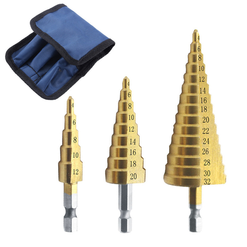 Cross-border best-selling hexagonal handle pagoda drill hand drill drilling tool set, multi-functional woodworking reaming step drill bit full figure