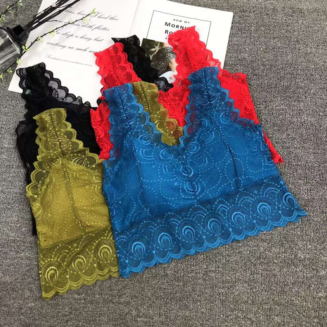 Wholesale of lace, sexy, high-elasticity, high-quality, beautiful back women's vests without steel rings, yoga bras and sports bras for women full figure