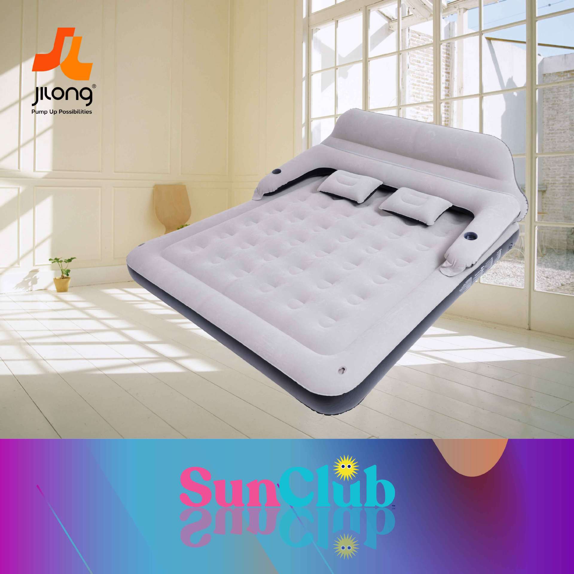 JILONG single and double household thickened and enlarged air mattress, simple and portable outdoor lazy backrest inflatable mattress Application Scenario