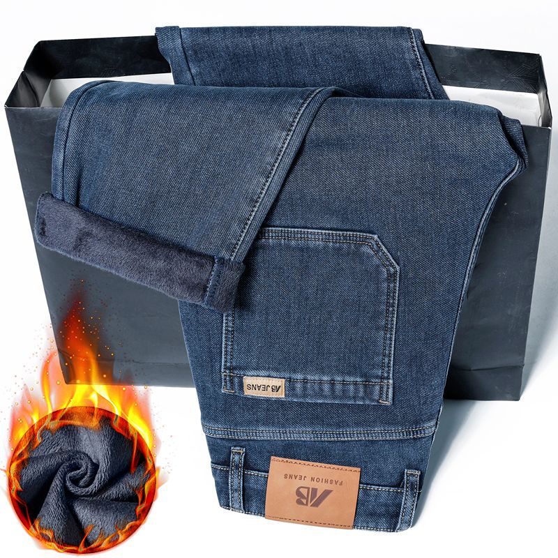 High-end fleece jeans for men 2025 winter, new straight-leg loose and versatile men's pants, thick and warm long pants for men Specification image