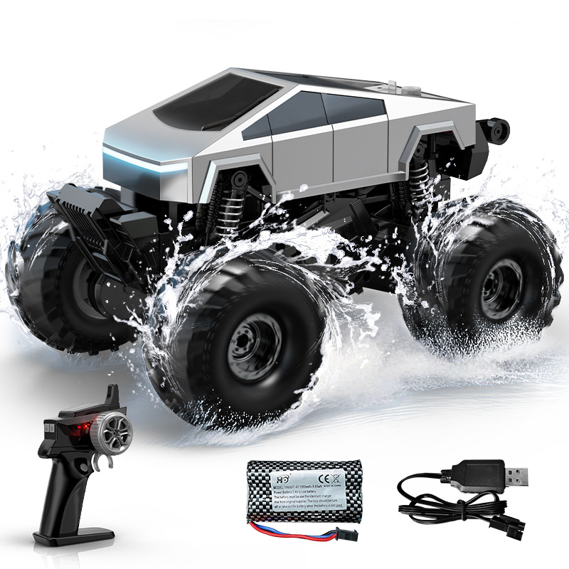 Cross-border Tesla Cyberpickup remote-controlled off-road water and land vehicle, four-wheel drive off-road charging, big feet, children and boys' toy Item Picture