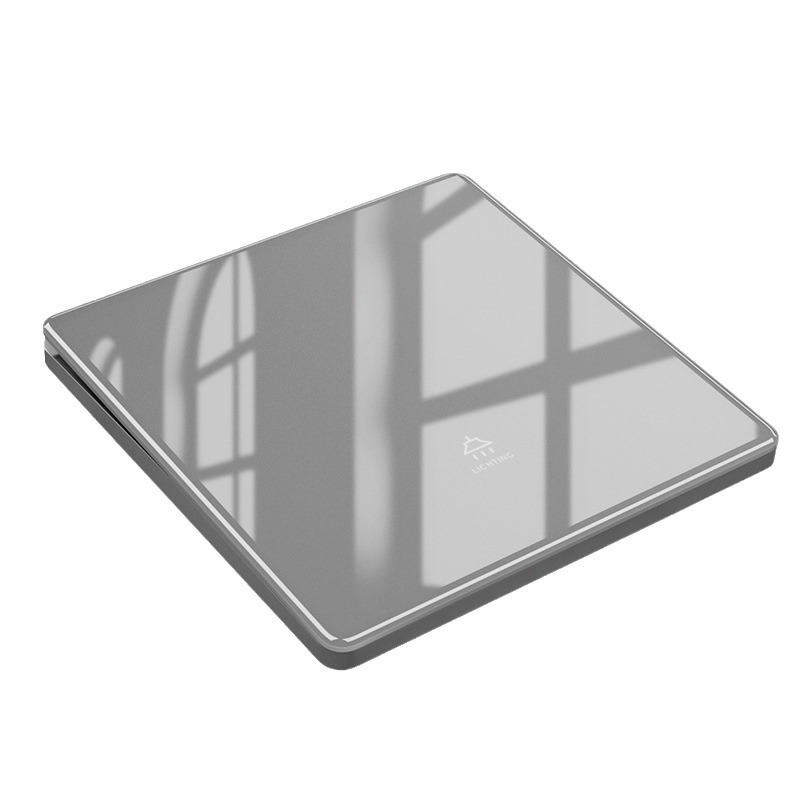International Electrician household 86-type concealed ultra-thin tempered glass wall switch socket panel, grey five-hole wholesale Item Picture