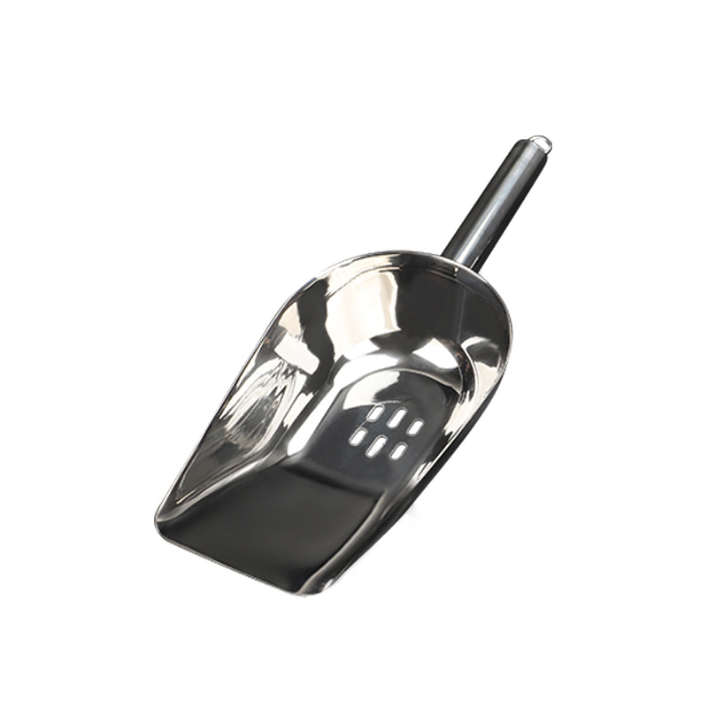 酒吧调酒用不锈钢冰铲过滤冰铲圆底平底漏水冰铲漏冰铲滤冰冰块铲白底实物图