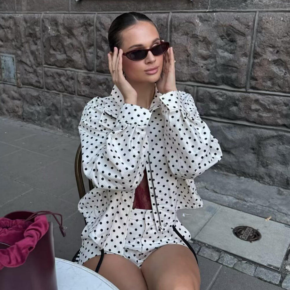 ZA AliExpress's best-selling cross-border European and American women's clothing polka dot jacket, coat and shorts set Specification drawing