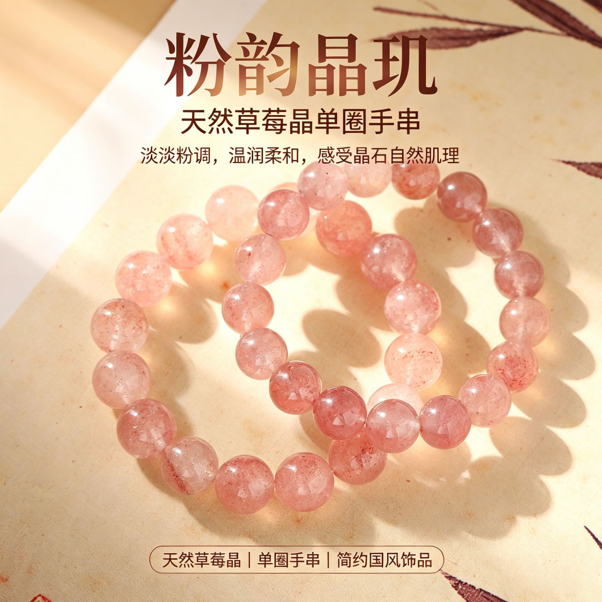 Natural strawberry crystal single-loop bracelet, new Chinese-style crystal bracelet, live-streaming supply, factory wholesale, one-piece consignment