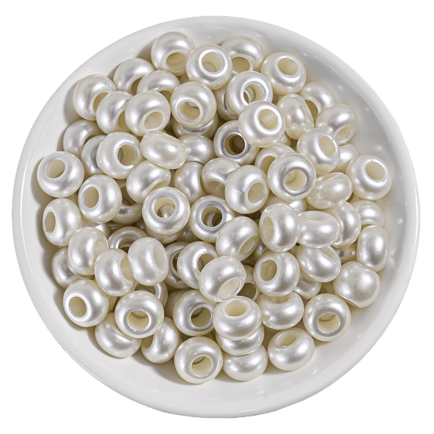UV镀珠光白彩12MM大孔珠子算盘珠大孔配珠算盘珠散珠批发珍珠白底实物图