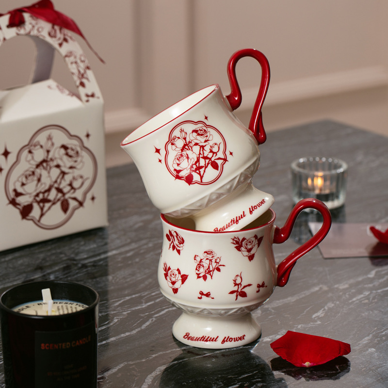 Retro newlywed couple cups, wedding and engagement ceramic cups, gift cups for the newlyweds, exquisite mugs as souvenirs details Picture