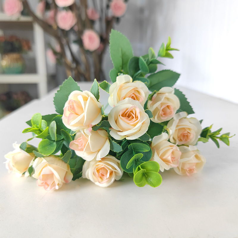 仿真花DIY发饰配件/假花/5朵塑膠花/仿真花/假花批发白底实物图