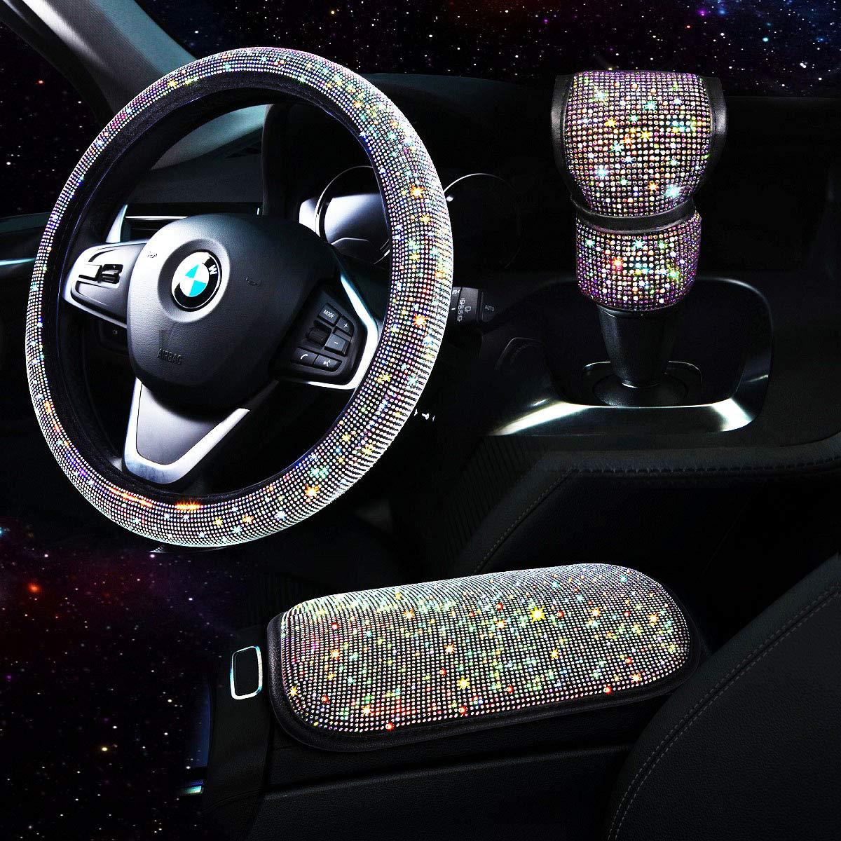 新款时尚满钻汽车方向盘套女款四季通用水晶爆闪钻防滑车把套                                产品图