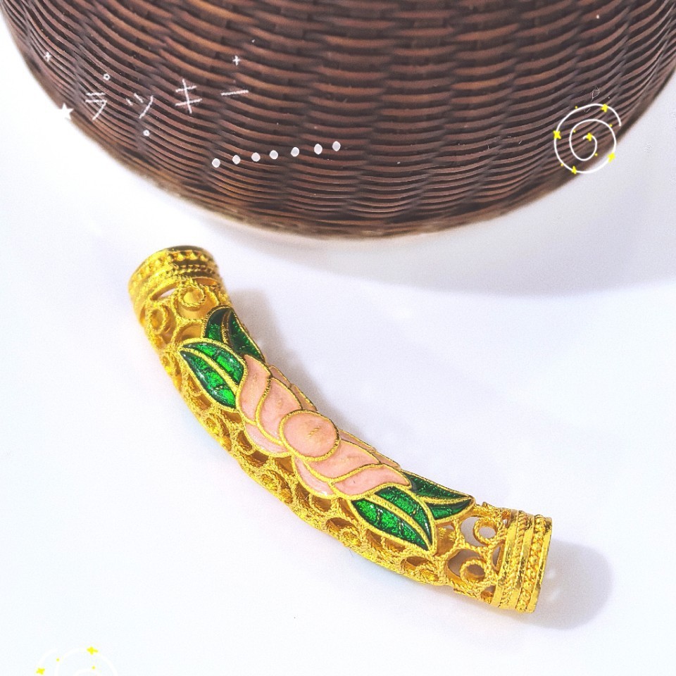 Ancient-style gold color-preserving enamel color hollowed-out curved tube half bracelet diy woven bracelet bracelet jewelry tube sleeve accessories details Picture