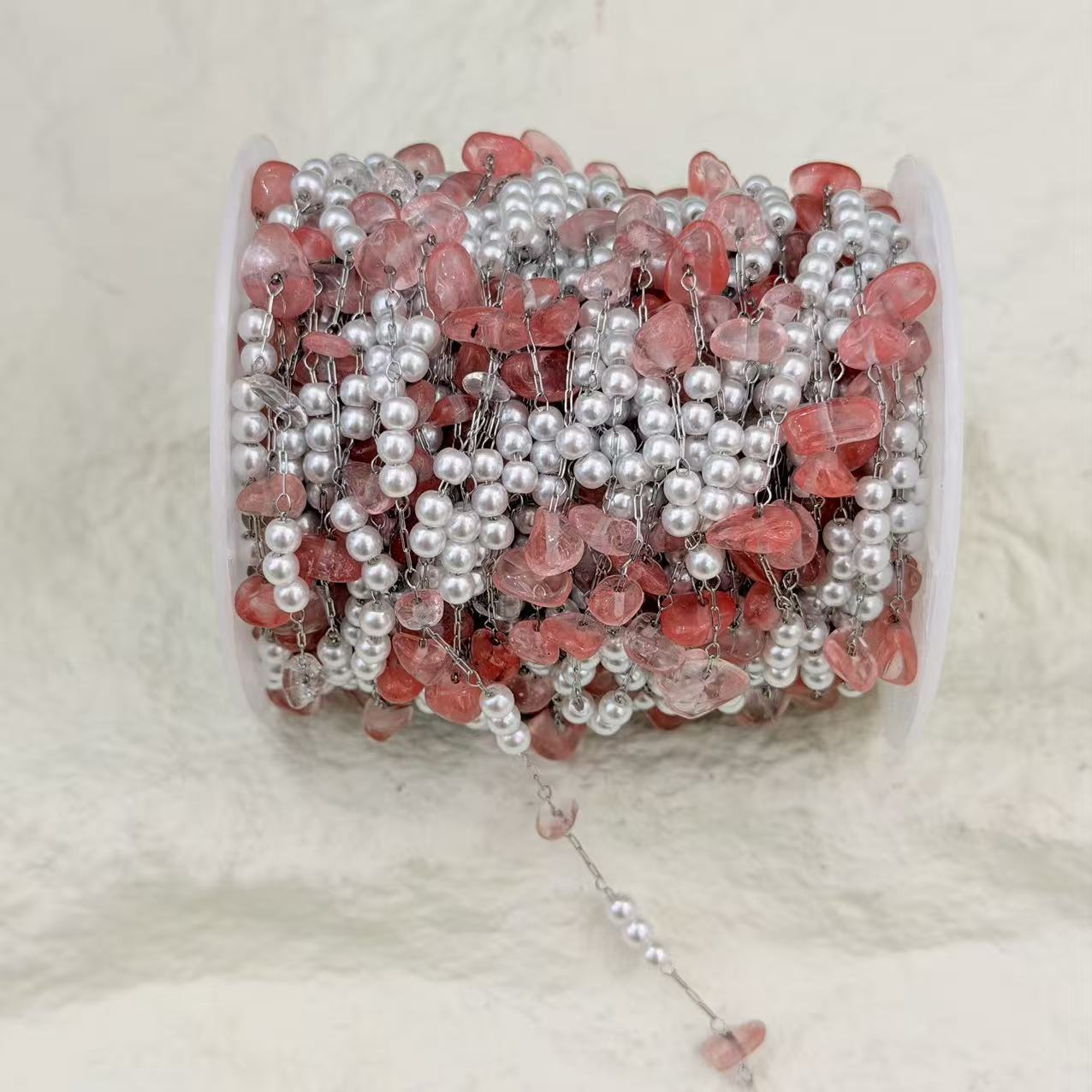 Cross-border strawberry crystal crushed stone bead chain, imitation pearl chain, handmade earrings, hair accessories, DIY accessories, semi-finished products details Picture