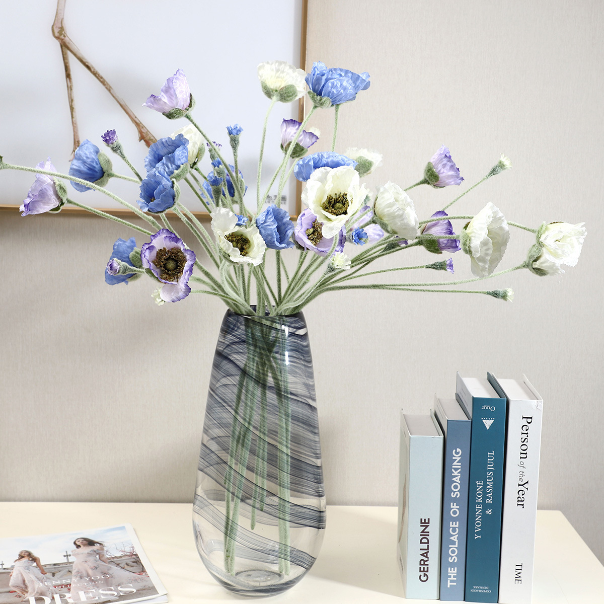 若惜5头植绒仿真虞美人假花北欧ins风家居装饰摆件仿真花摄影道具细节图