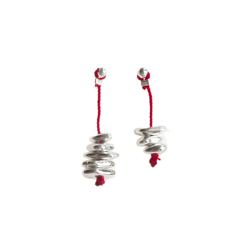 Exquisite and simple asymmetrical red string silver pendant earrings with a feminine artistic style and a new Chinese-style niche design Item Picture