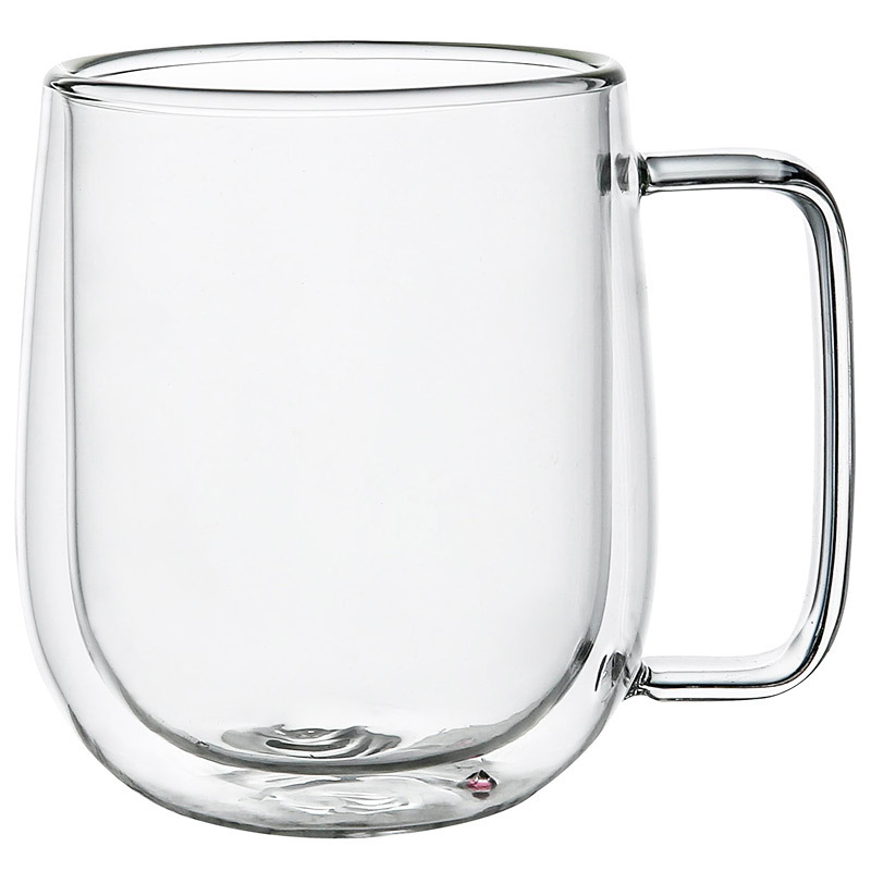 Customizable glass cups, double-layer insulated mugs, household cold drink milk cups with handles, glass coffee double-layer cups Item Picture