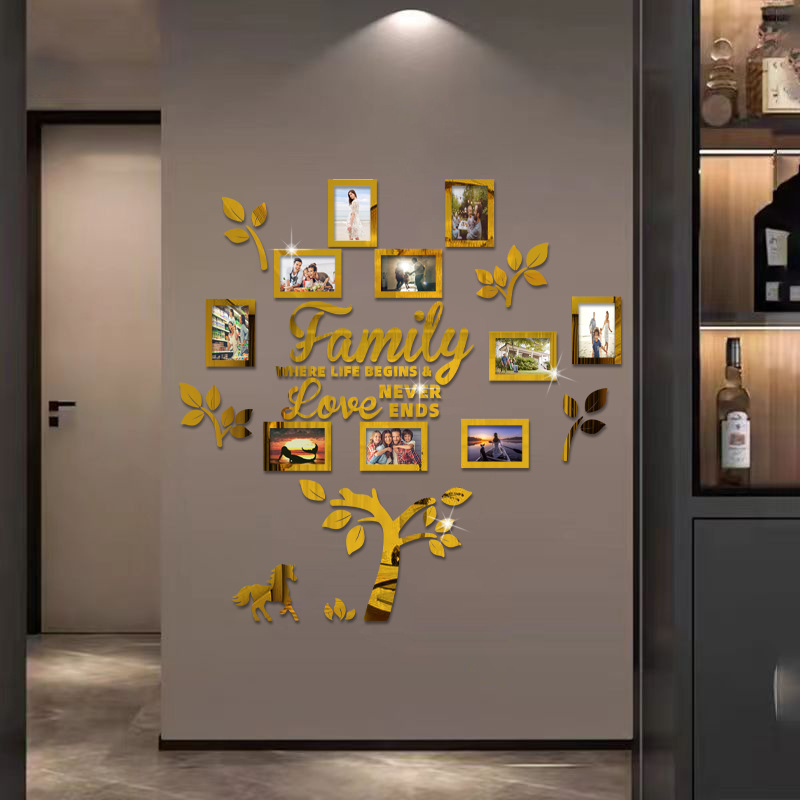 The family tree wall with acrylic photo frames can be removed for artistic decoration in the living room, bedroom, kitchen, dining room, office and home details Picture