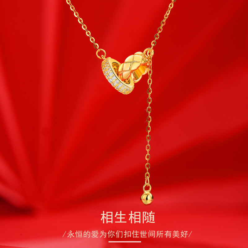 S925纯银相生相随气质镶钻圆环项链环环相扣小众高级设计感锁骨链