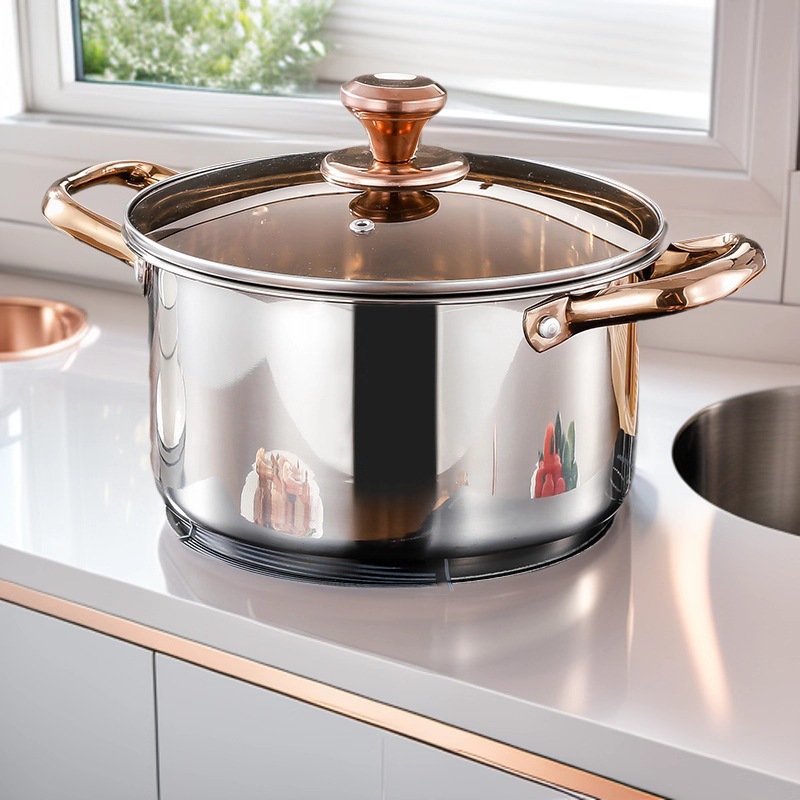 Thickened stainless steel soup pot, household baby food pot, soup pot, induction cooker pot, steamer, double-ear pot, milk pot, stew pot Item Picture